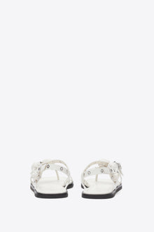 Strappy Eyelet Sandal with Rosettes | Antique White