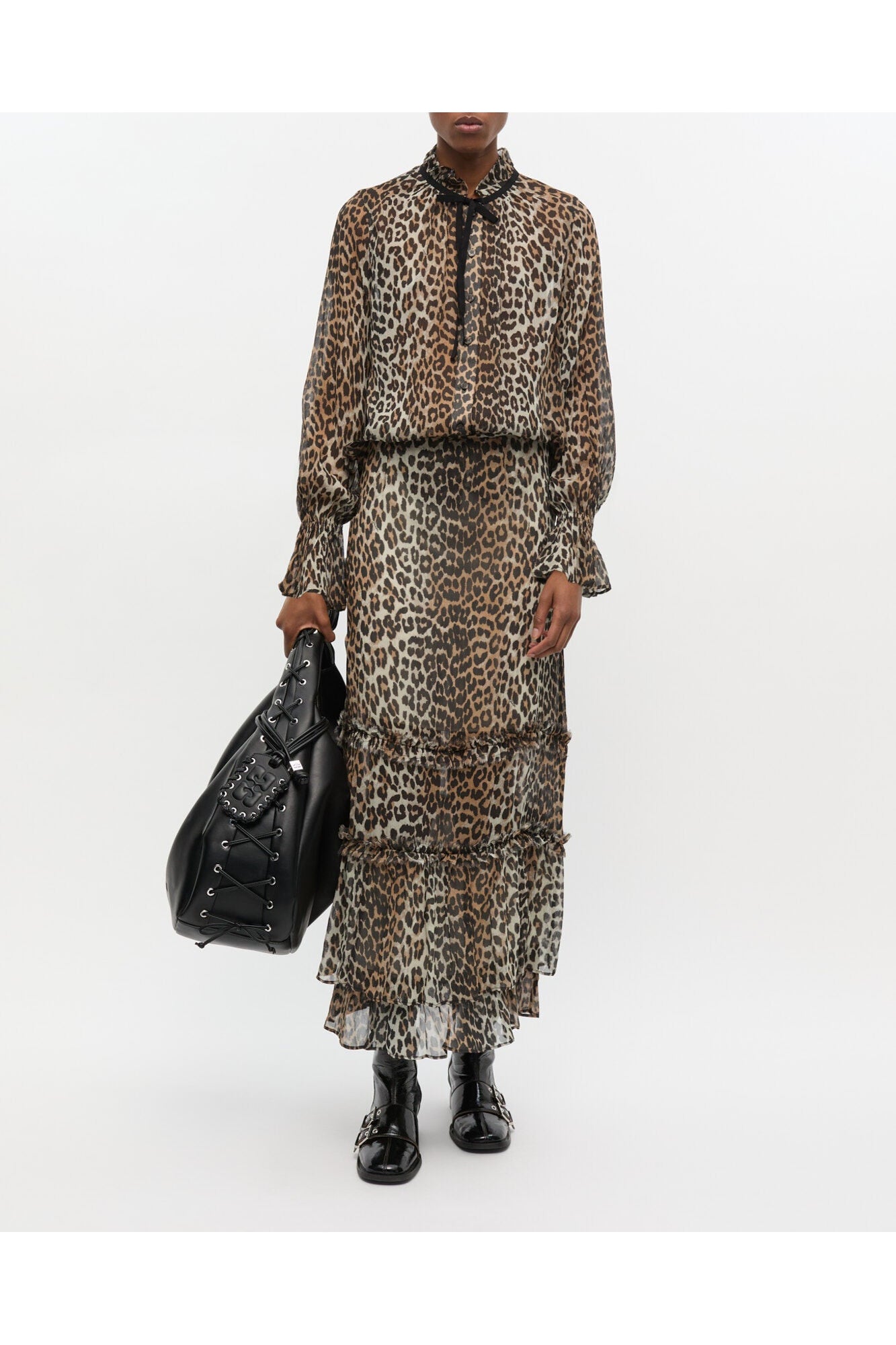 Print Chiffon Tie String Shirt | Leopard