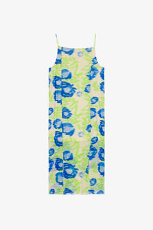 Printed Mesh Slip Dress | Strong Blue