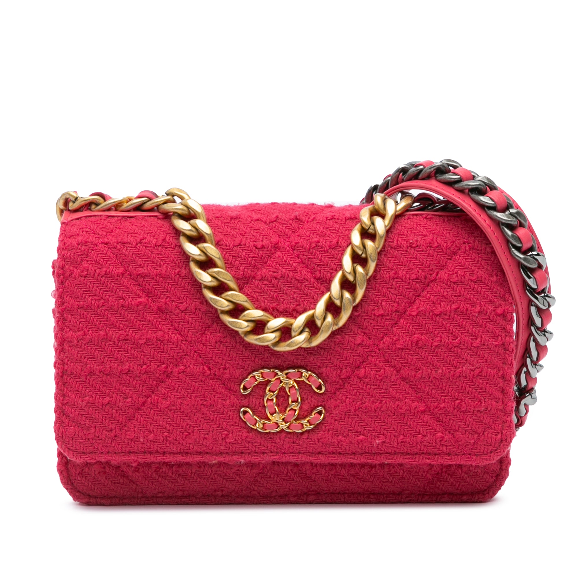 Chanel | Pre-Owned Tweed 19 Wallet On Chain | Pink/Dark Pink