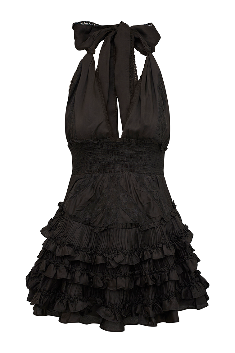 Quintelle Ruffle Halter Mini Dress | Black