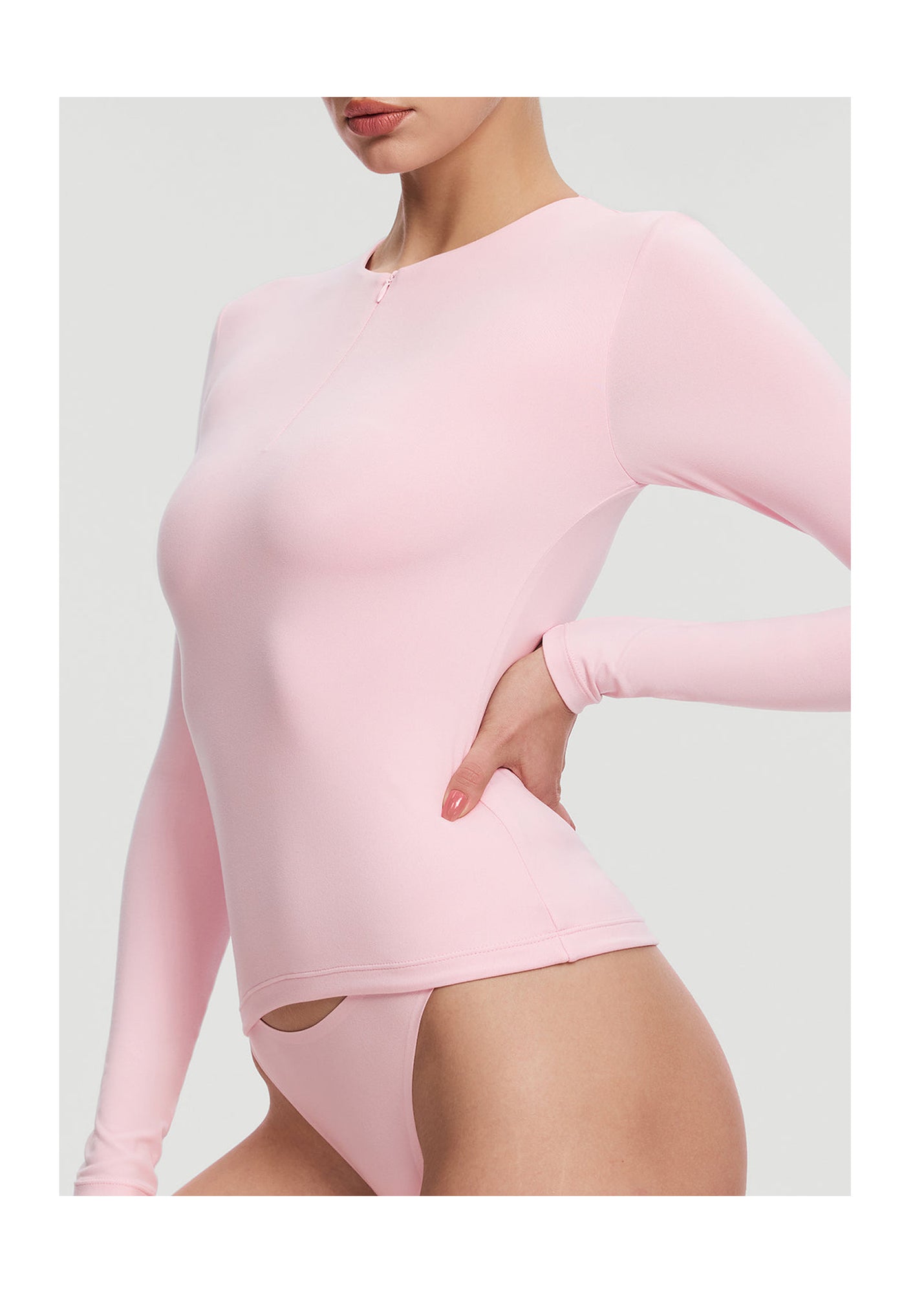 Quarter Zip Long Sleeve Top | Ballet Pink