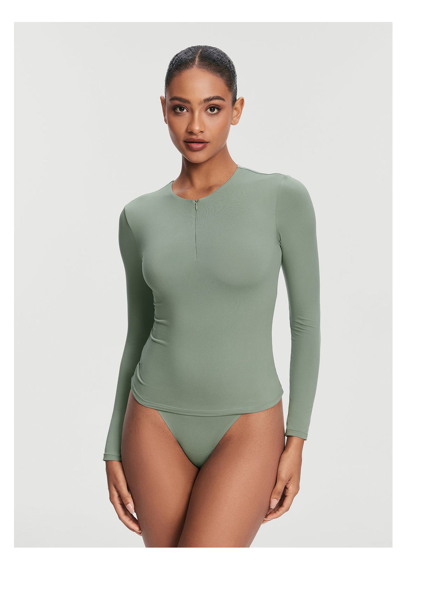 Quarter Zip Long Sleeve Top | Sage Green