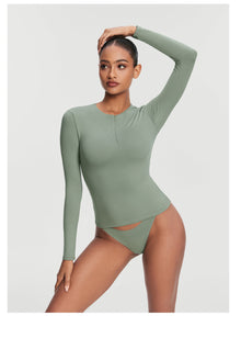Quarter Zip Long Sleeve Top | Sage Green