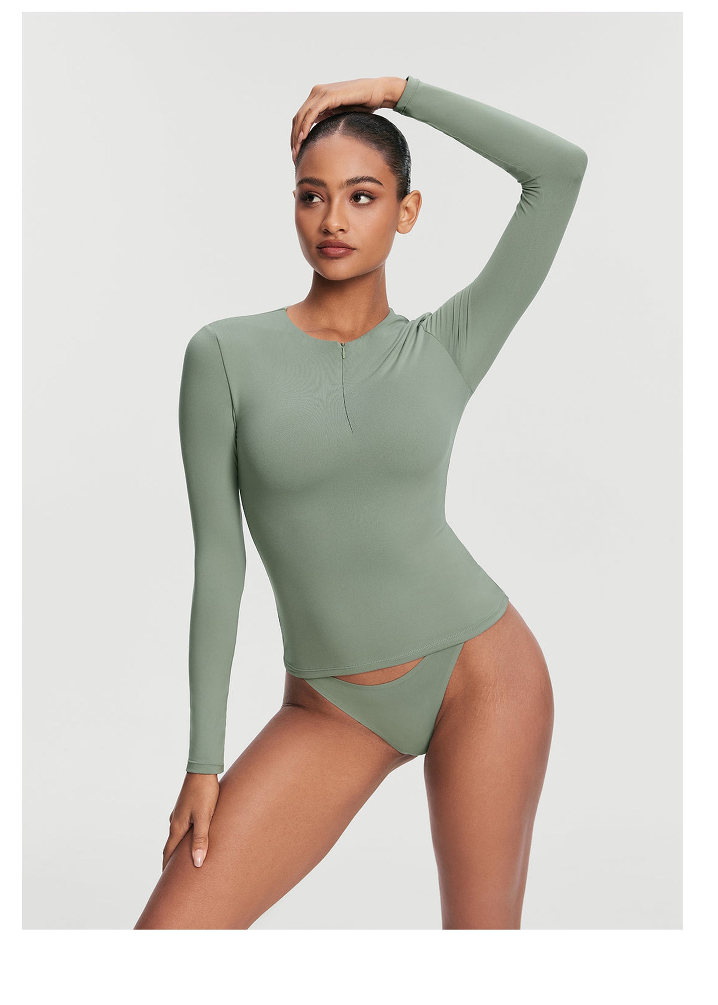 Quarter Zip Long Sleeve Top | Sage Green