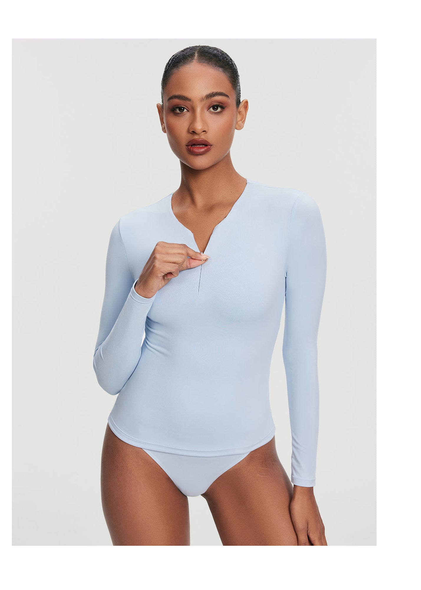 Quarter Zip Long Sleeve Top | Sky Blue