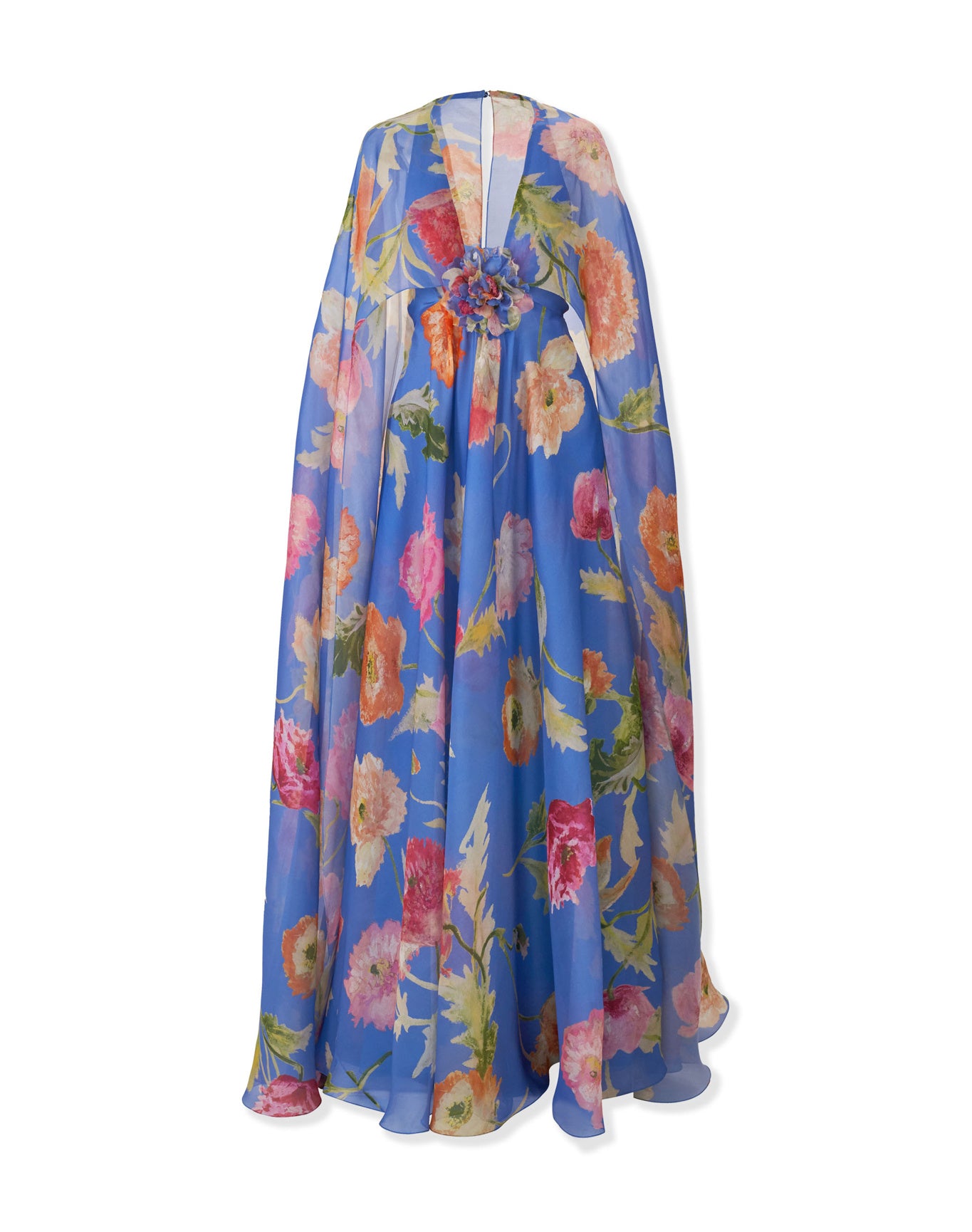 V-Neck Gown With Cape & Flower | Bluebell Multi