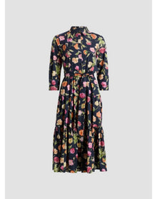 3/4 Sleeve Tiered Shirt Dress | Midnight Multi