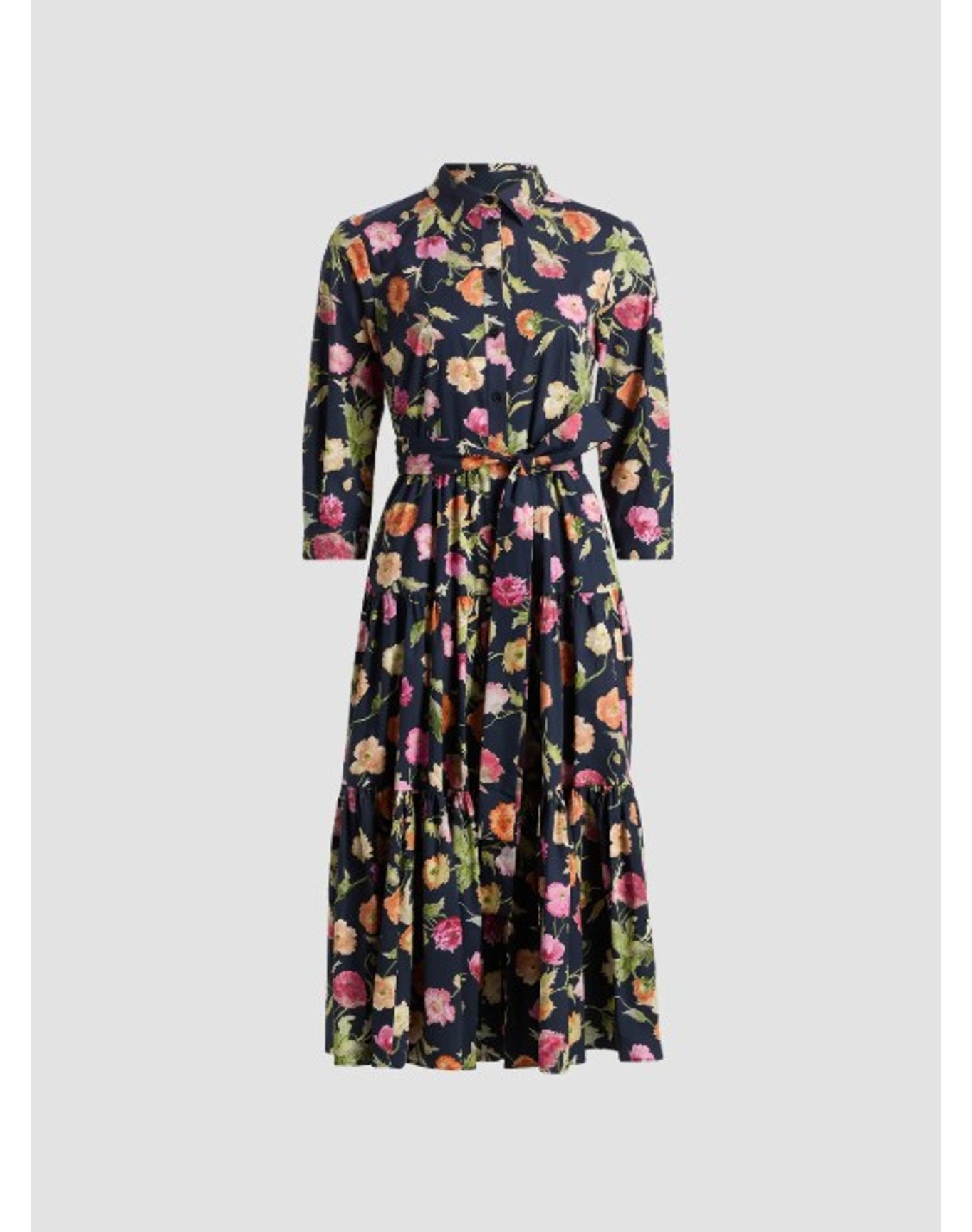 3/4 Sleeve Tiered Shirt Dress | Midnight Multi
