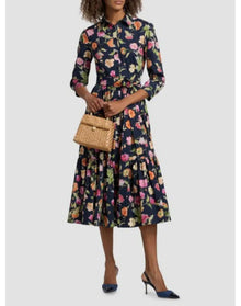 3/4 Sleeve Tiered Shirt Dress | Midnight Multi