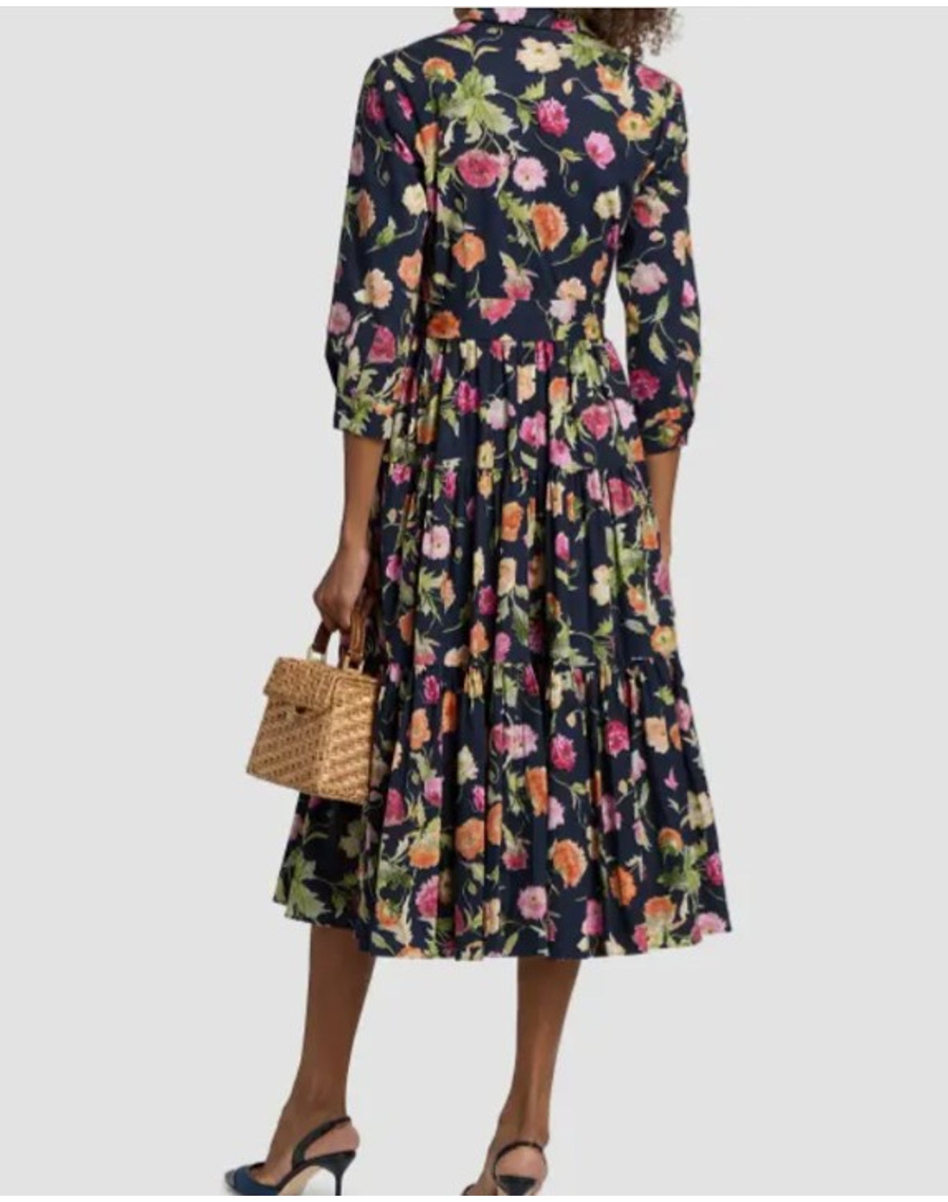 3/4 Sleeve Tiered Shirt Dress | Midnight Multi