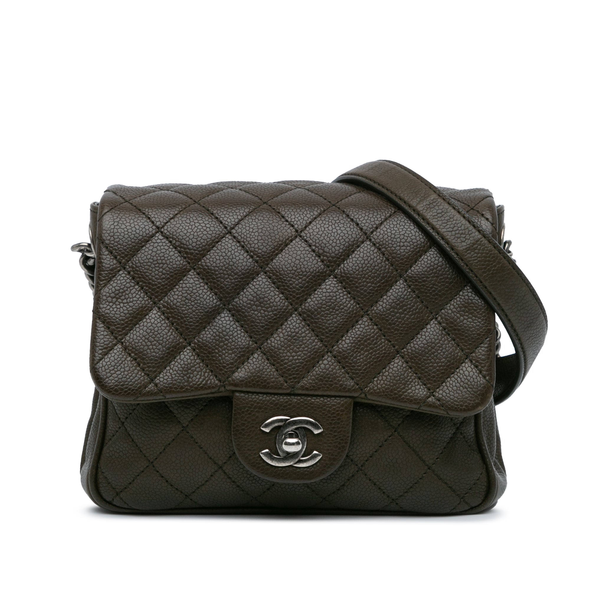 Chanel | Pre-Owned CC Quilted Caviar Crossbody | Brown/Dark Brown