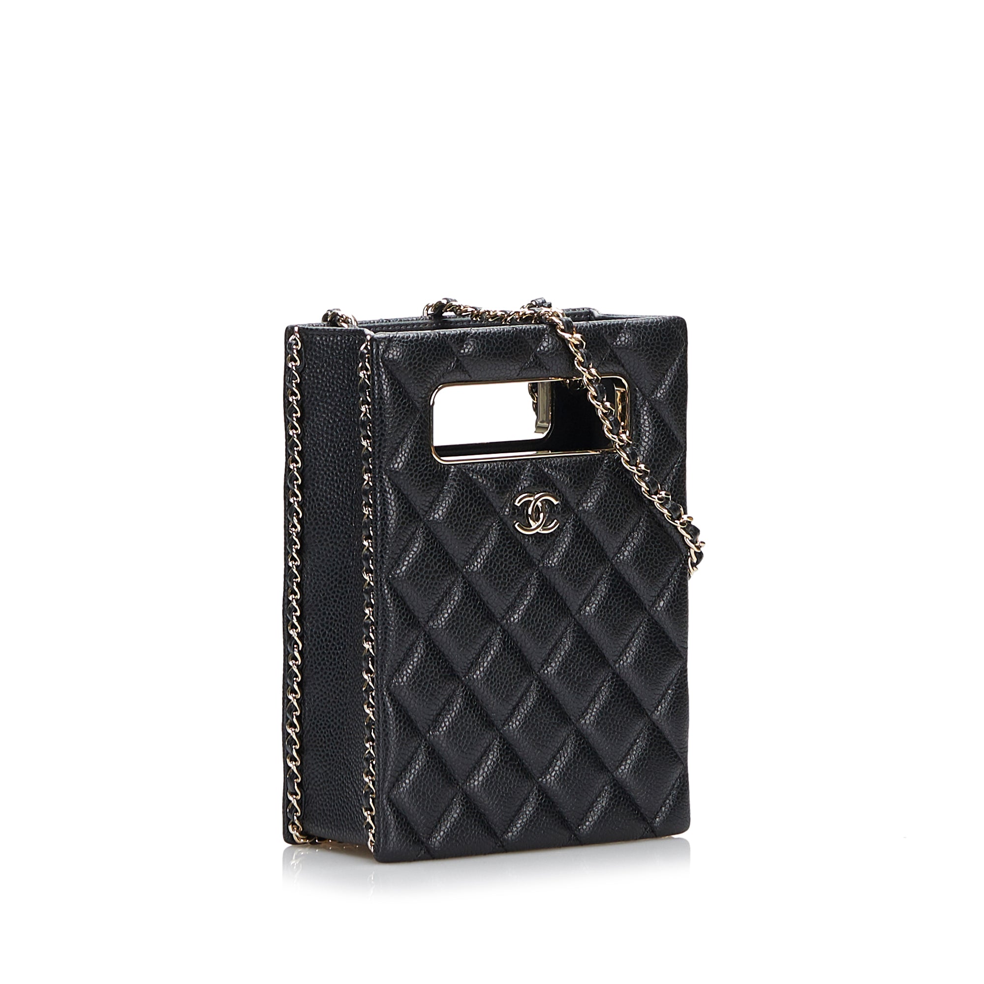 Chanel | Pre-Owned Mini Caviar Chain Around Cut Out Evening Bag | Black