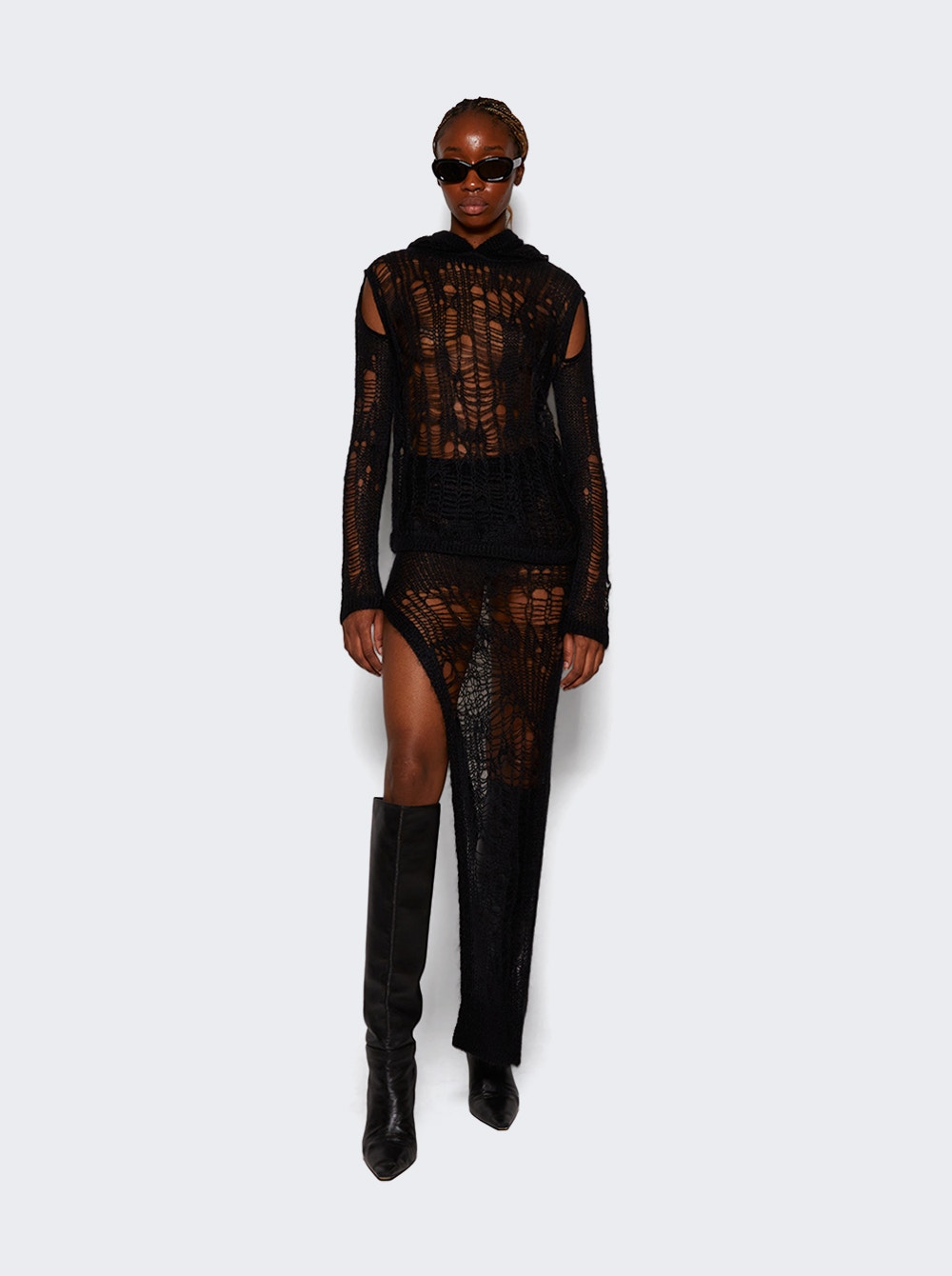 Women | Rick Owens | Spider Distressed Maxi Skirt | Black