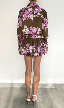 Womens | Alfy Thin Linen Cotton Bubble Hem Mini Skirt | Brown Pink