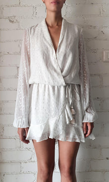 Womens | Aria Viscose Georgette Silver Butta Short Dress | White