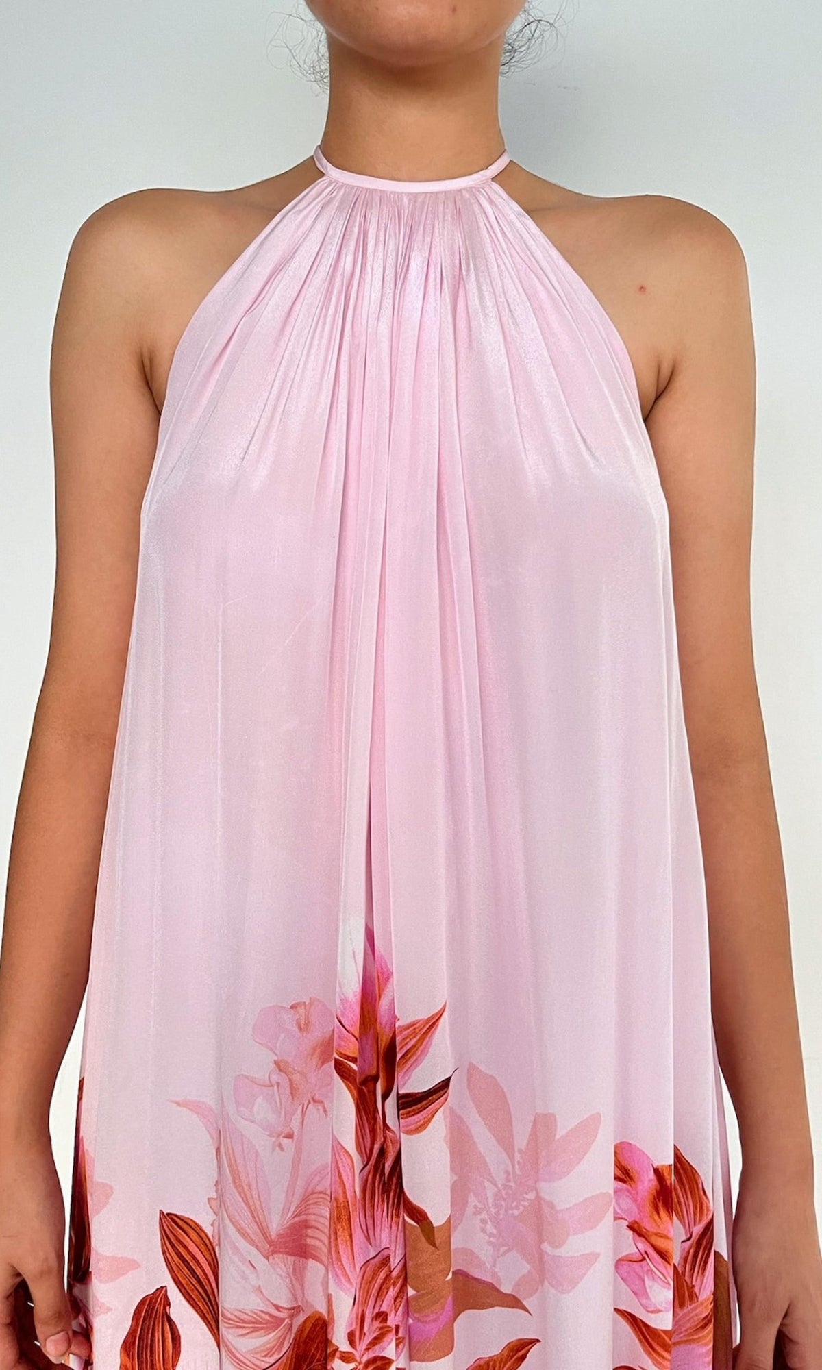 Womens | Cai Viscose Natural Crepe Flared Maxi Dress | Pink Multi