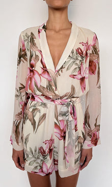 Womens | Cai Viscose Crinkle Chiffon Romper | Cream Pink Multi