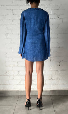 Rococo Sand | Cole Viscose Cotton Georgette Short Dress | Blue