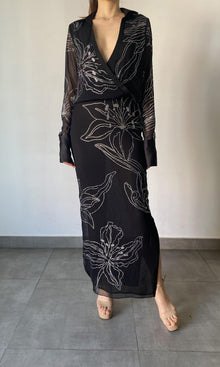 Womens | Dream Viscose Crinkle Chiffon Long Dress | Black