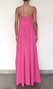 Rococo Sand | Eli Cotton Double Cloth Gauze Maxi Dress With Smocking | Khaite Pink