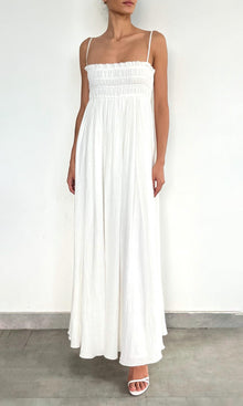 Womens | Eli Cotton Double Cloth Gauze Maxi Dress With Smocking | White