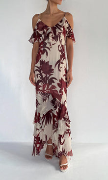 Womens | Eve Viscose Crinkle Chiffon High Low Maxi Dress | Pink Burgundy