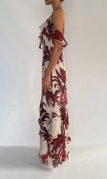Womens | Eve Viscose Crinkle Chiffon High Low Maxi Dress | Pink Burgundy