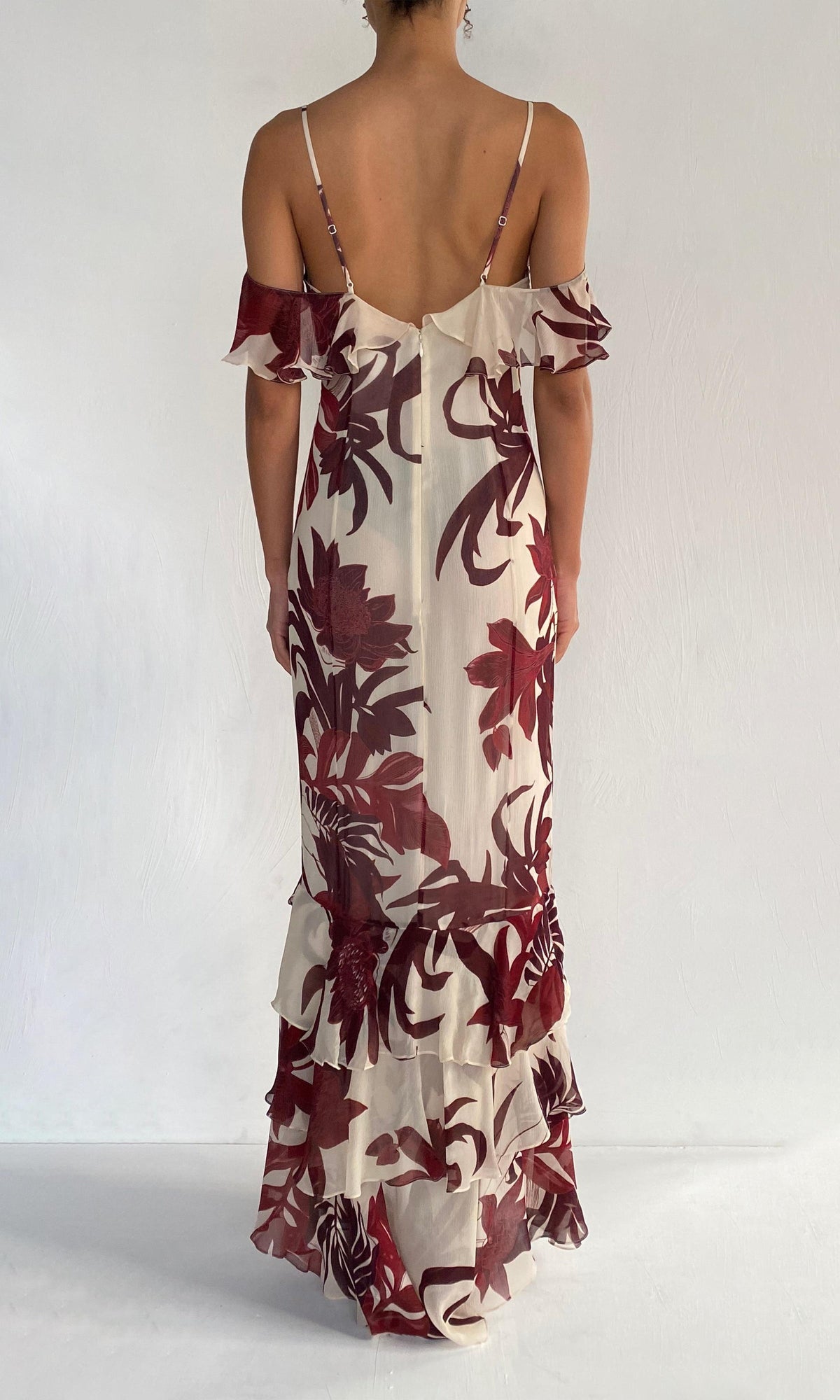 Womens | Eve Viscose Crinkle Chiffon High Low Maxi Dress | Pink Burgundy