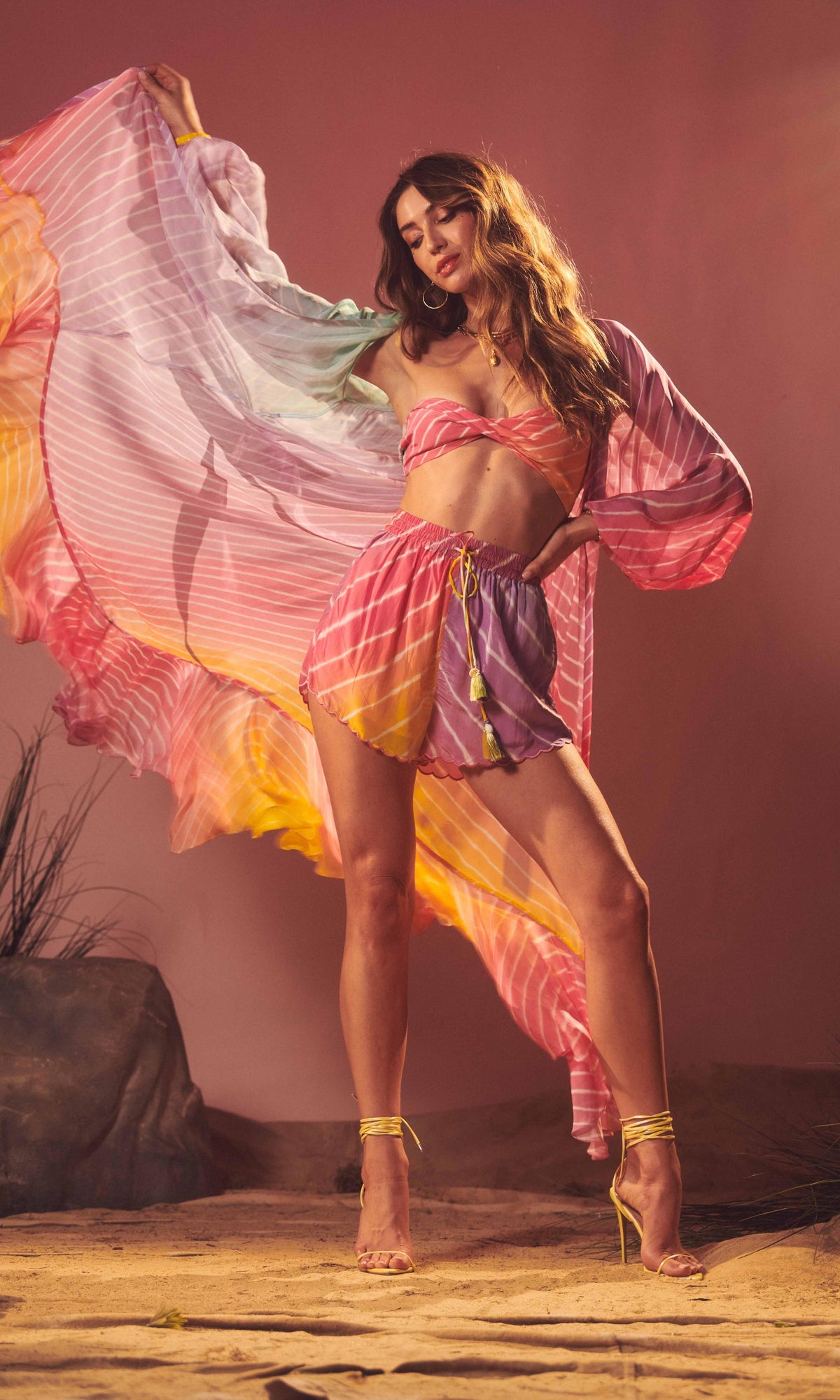 Rococo Sand | Evie Viscose Crepe Shorts | Multicolor