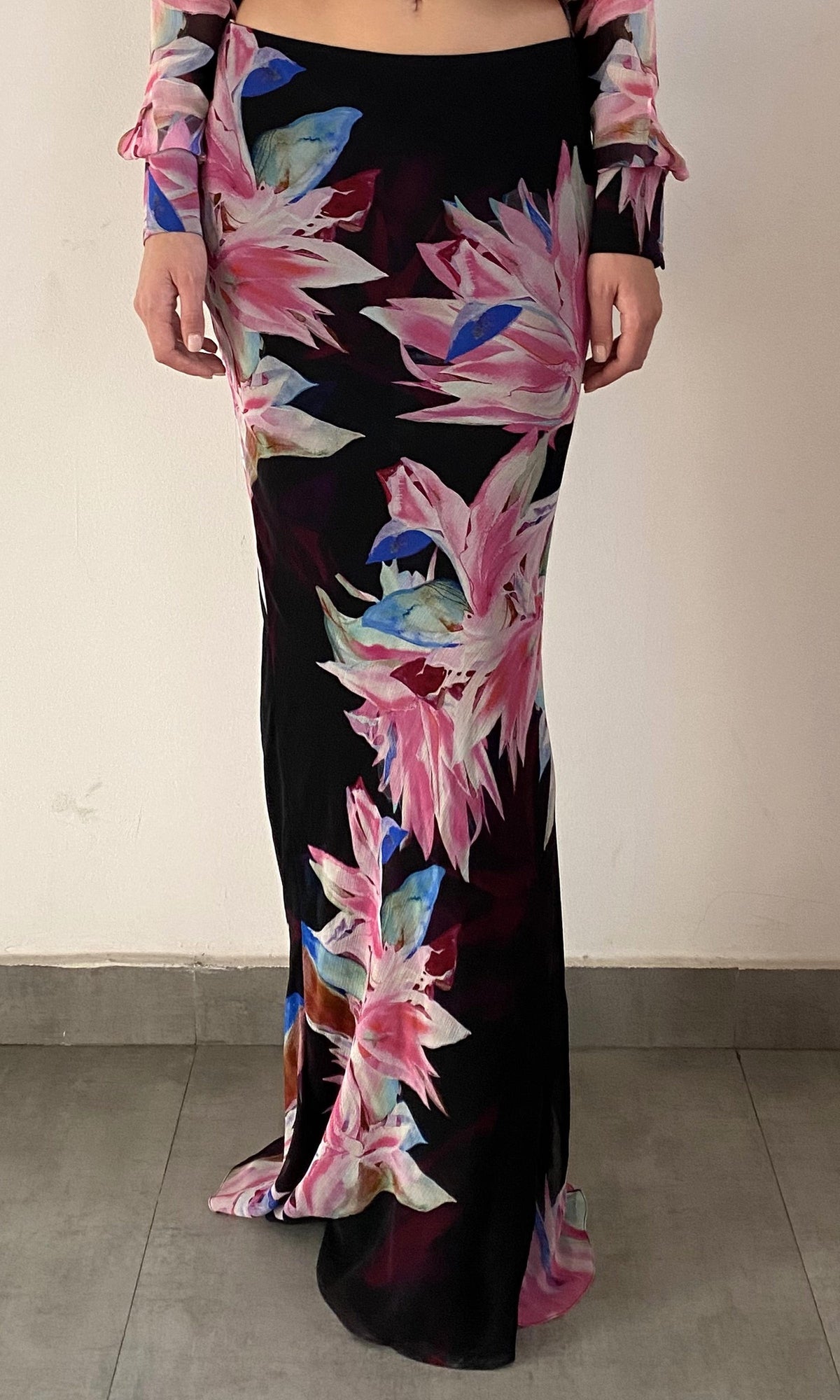 Womens | Hope Viscose Crinkle Chiffon Heavy Maxi Skirt | Black Multi