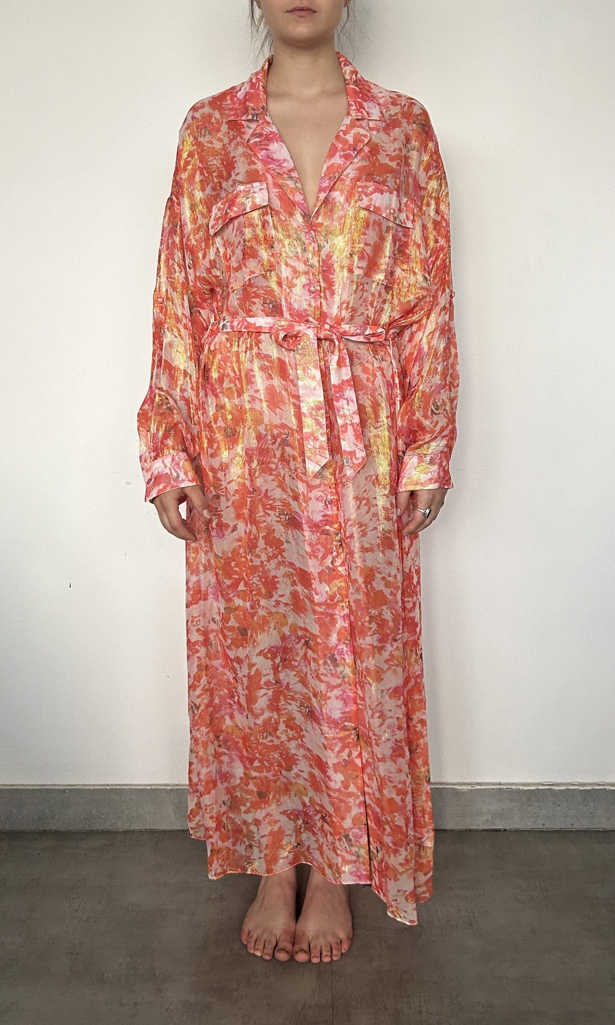 Womens | Inv Viscose Georgette Cosmic Lurex Long Dress | Orange