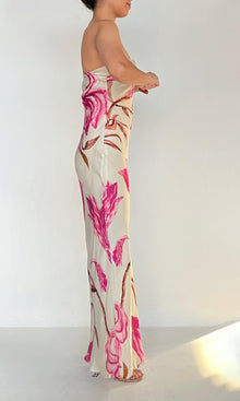 Womens | Inv Viscose Satin Lycra Long Dress | White-Pink