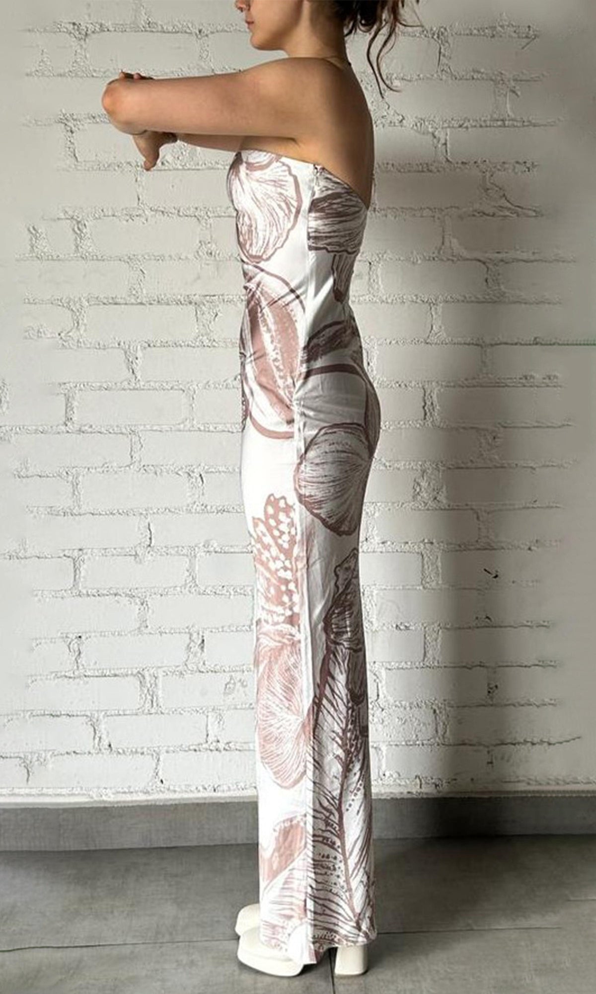 Rococo Sand | Inv Polyester Satin Long Dress | White/Beige