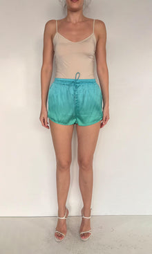 Womens | Kiki Polyester Satin Lycra Shorts | Blue Green