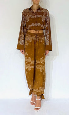 Womens | Kira Viscose Heavy Crepe Crop Shirt With Drawstring | Brown