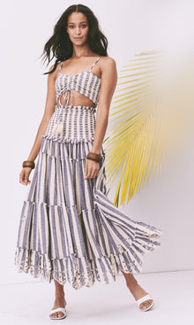 Rococo Sand | Kylie Viscose Stripe Gauze Skirt Long | Cream/Blue