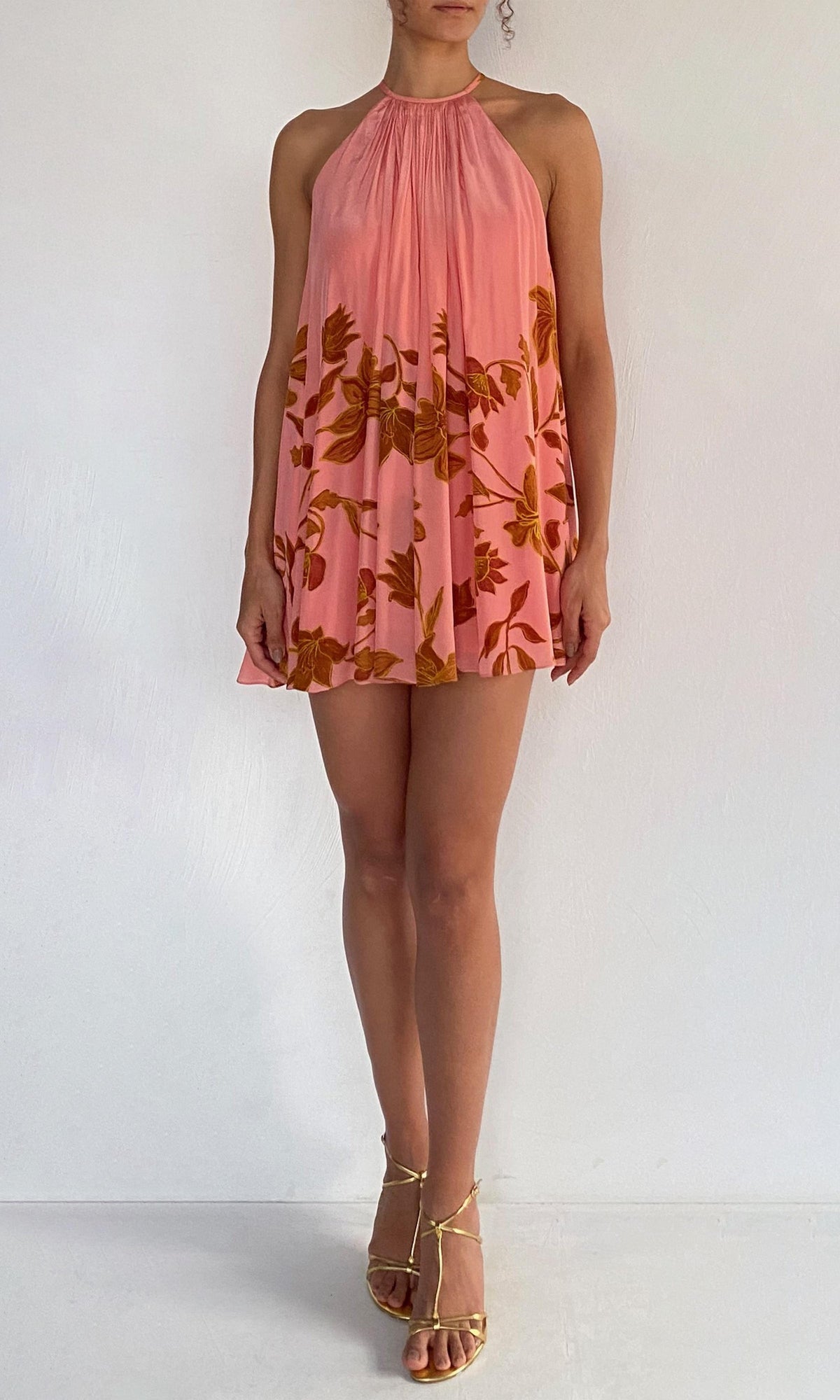 Womens | Mae Natural Crepe Halter Mini Dress | Peach