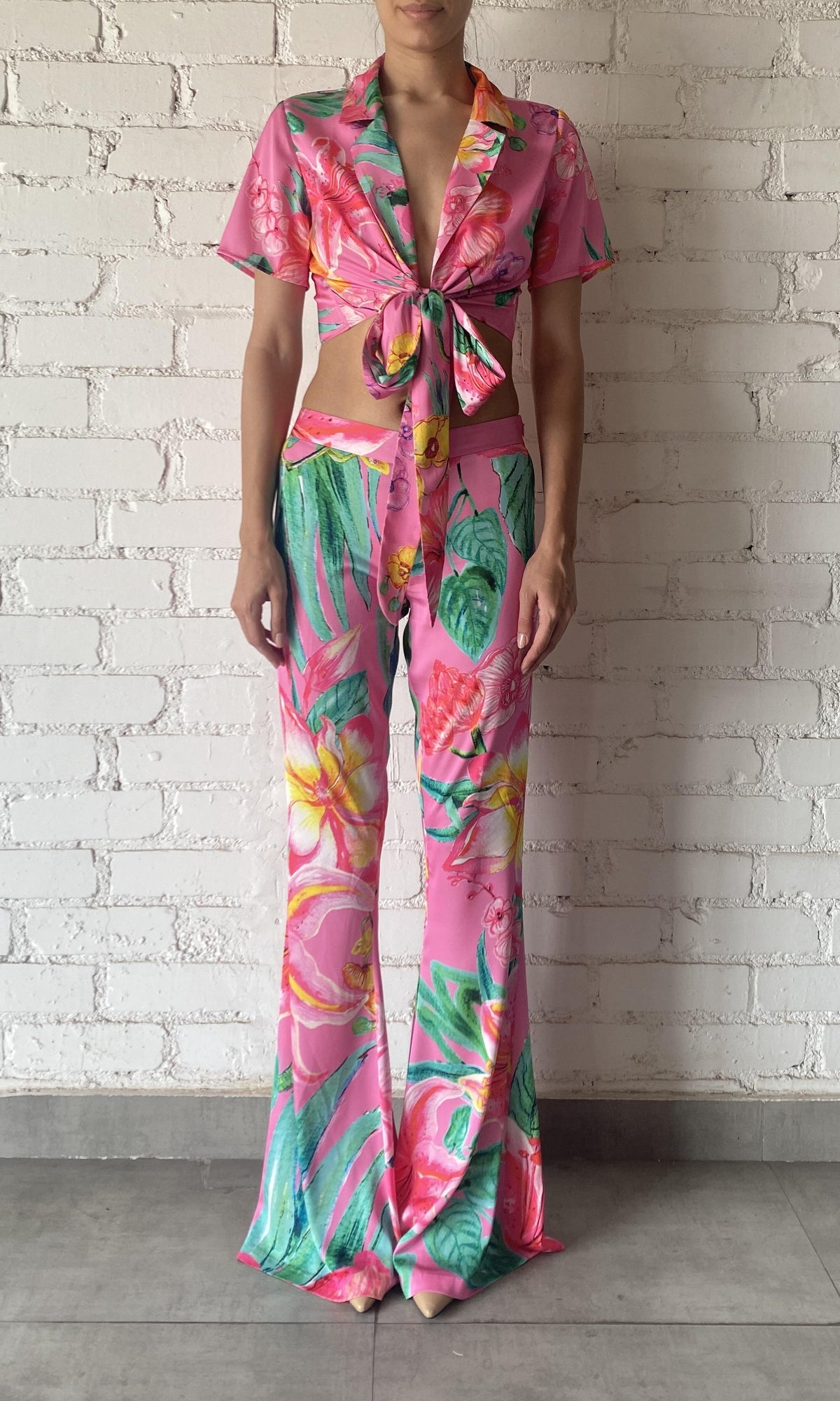 Womens | Megan Polyester Satin Lycra Pant | Pink Floral
