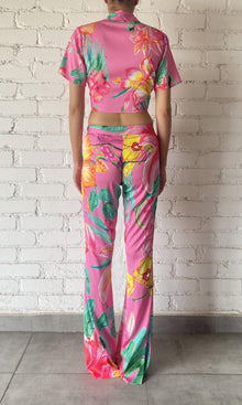 Womens | Megan Polyester Satin Lycra Pant | Pink Floral
