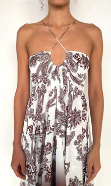 Womens | Orla Polyester Satin Lycra String Detail High Low Maxi Dress | Off-White Brown
