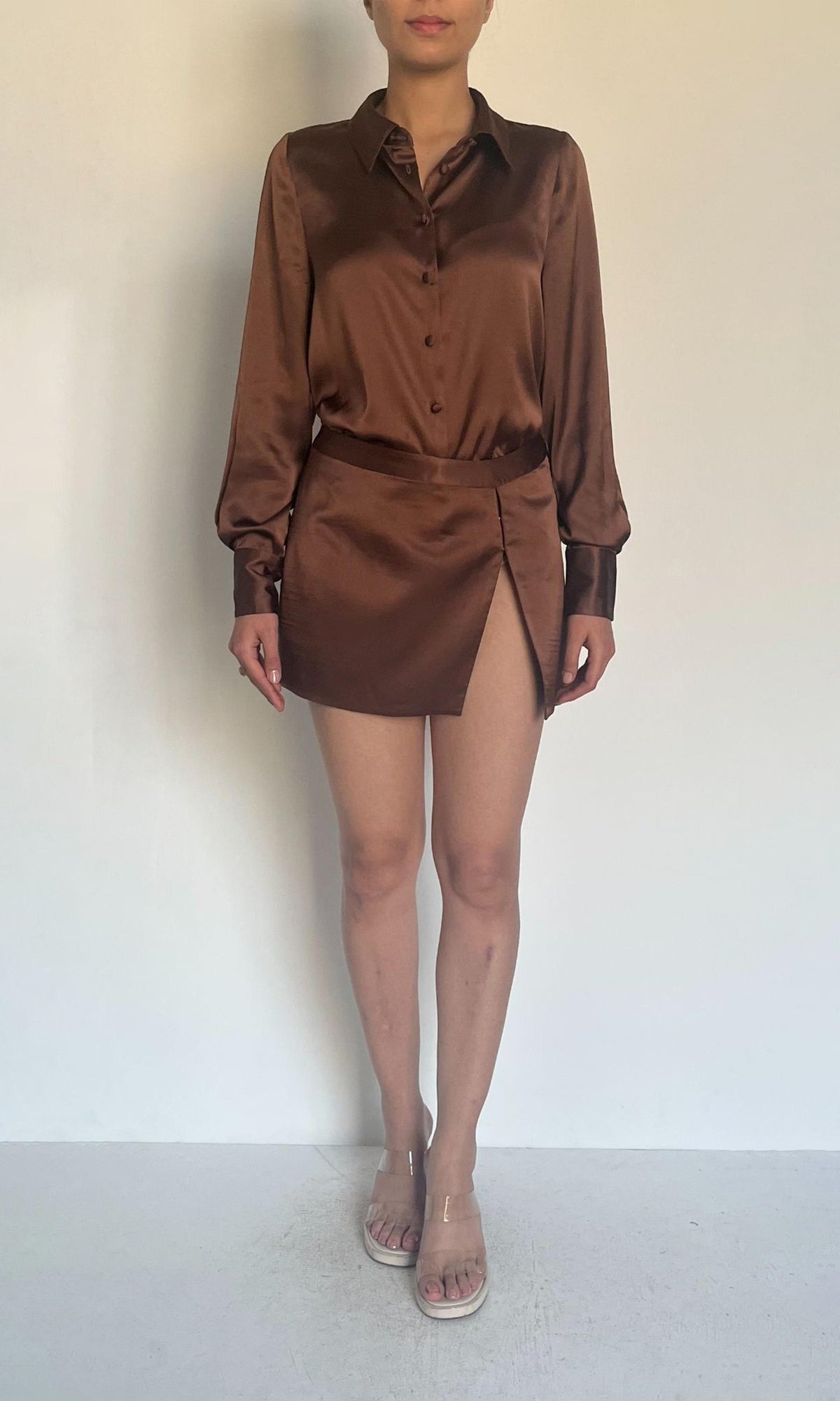 Womens | Quin Natural Crepe Short Skirt | Brown