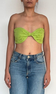 Rococo Sand | Sasha Cotton Schiffli Twist-Front Bandeau | Green