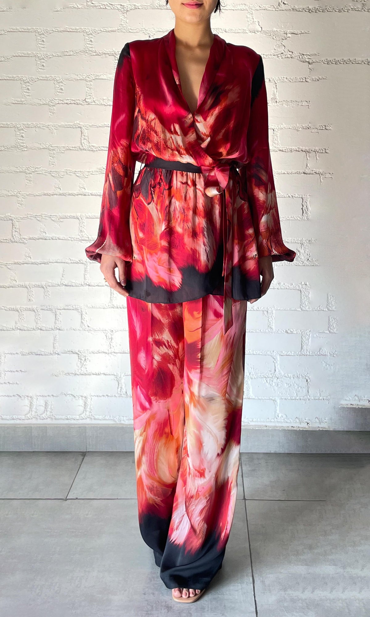 Womens | Shia Viscose Satin Pants | Black Pink Multi