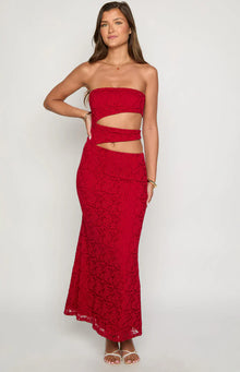 Rae Strapless Maxi Dress | Red