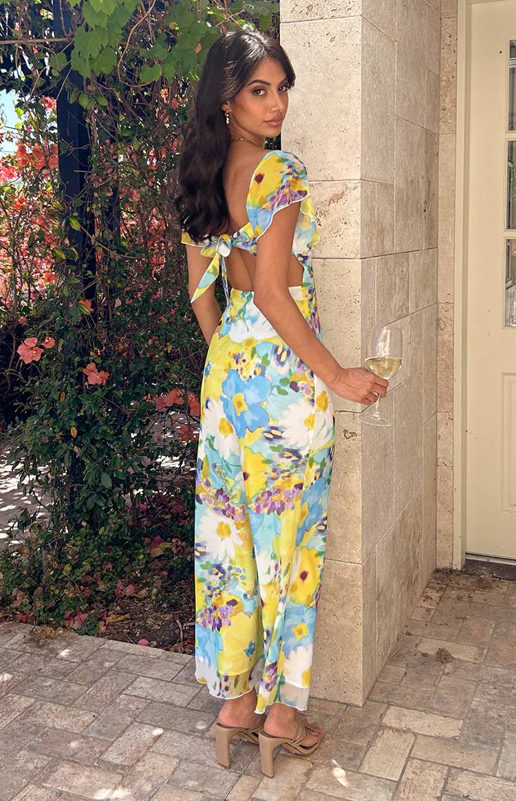 Raymi Floral Chiffon Maxi Dress | Blue