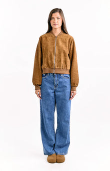 Rebecca Cuffed Suedette Bomber Jacket | Tan