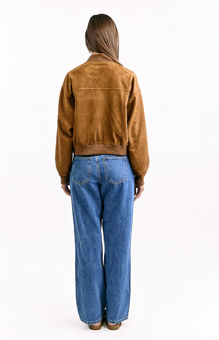 Rebecca Cuffed Suedette Bomber Jacket | Tan