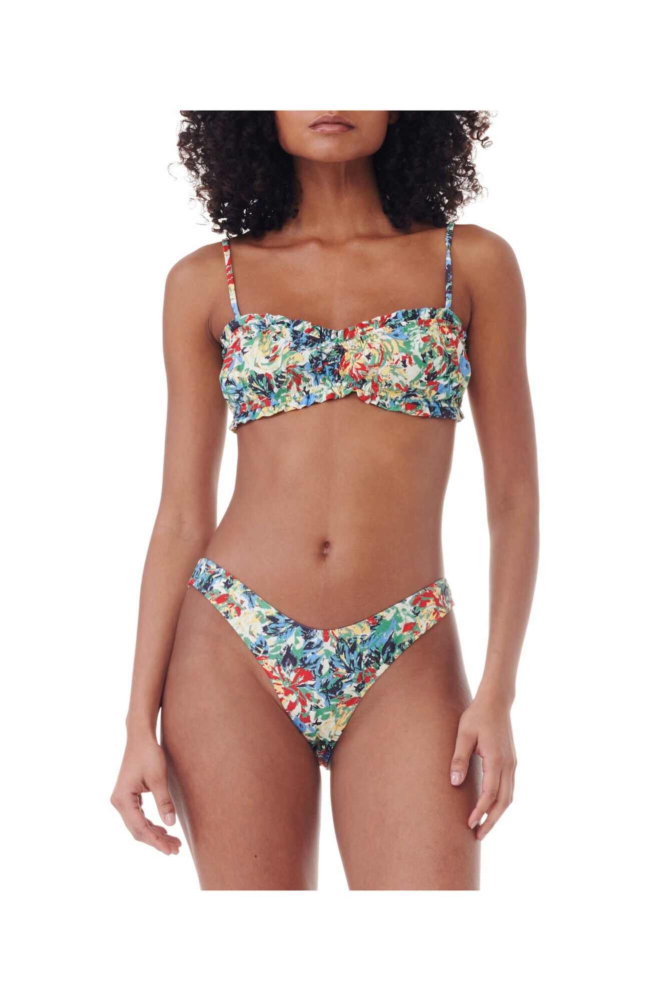 Recycled Printed Ruffle Bandeau Bikini Top | Multicolour