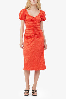 Red Crinkled Satin Midi Dress | Grenadine